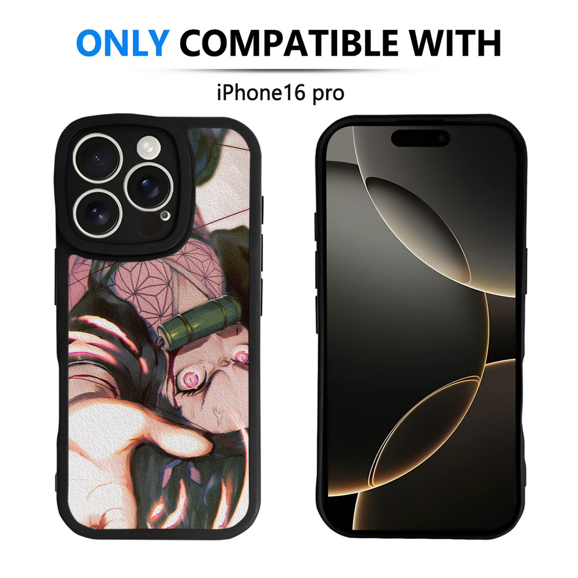 （画像用） 鬼滅の刃（きめつのやいば）竈門 禰󠄀豆子／かまど ねずこ Kamado Nezuko 【iPhone 16シリーズ対応】シリコンスマホケース（レザー調） 材質：シリコン